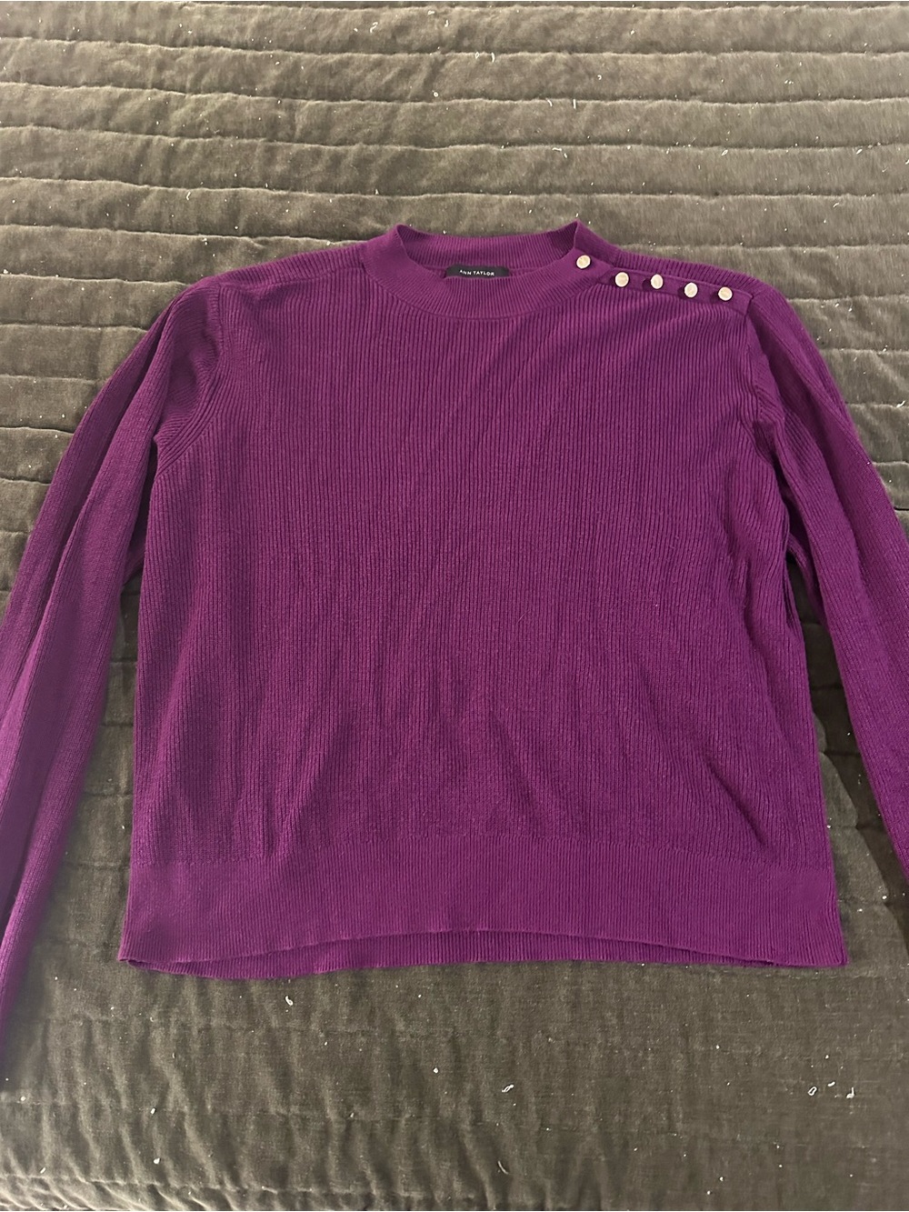 Ann Taylor Purple Crewneck Sweater with Shoulder Buttons